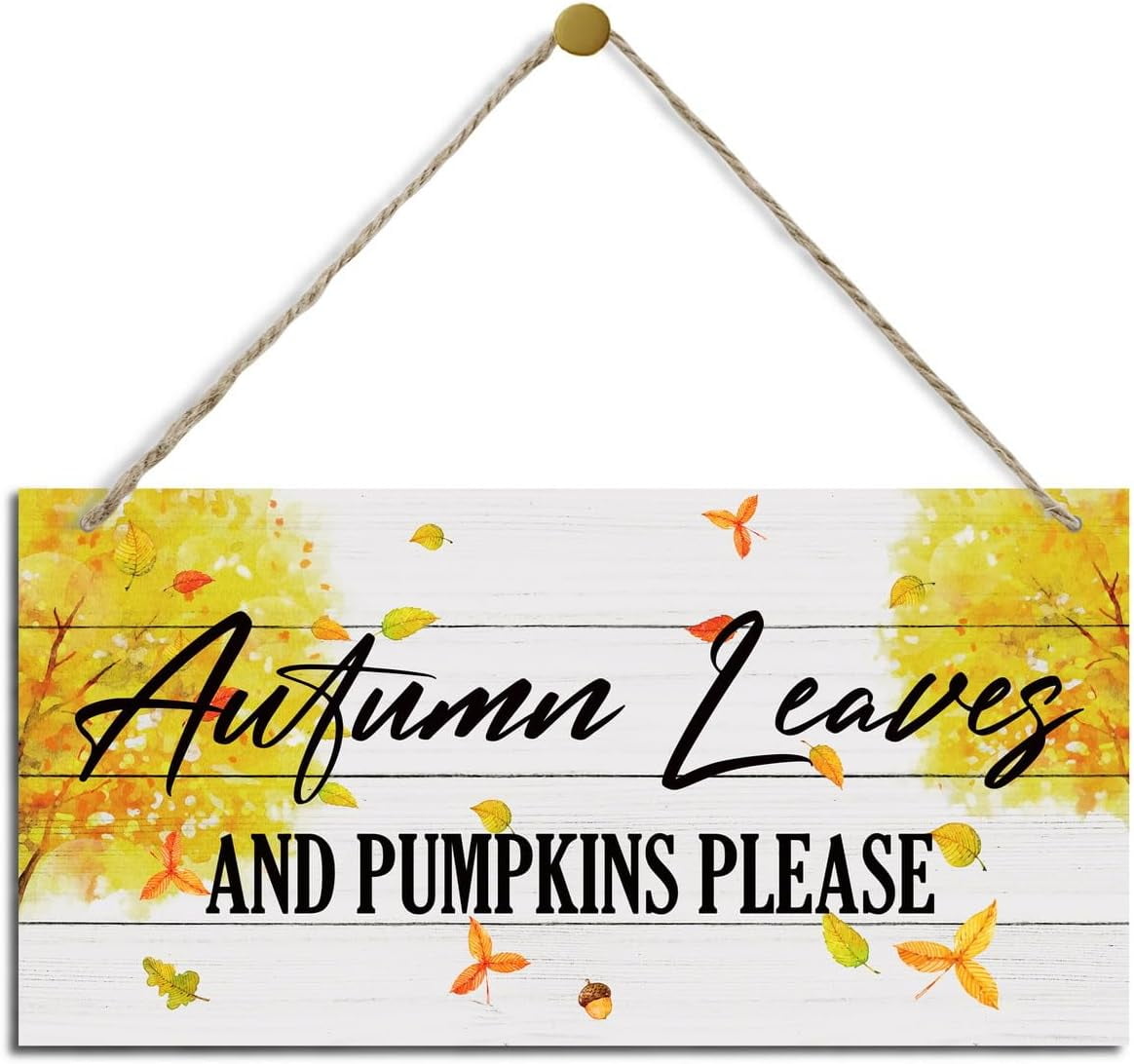 6"×12"Fall Autumn Leaves and Pumpkins Please Wood Hanging Wood Plaque