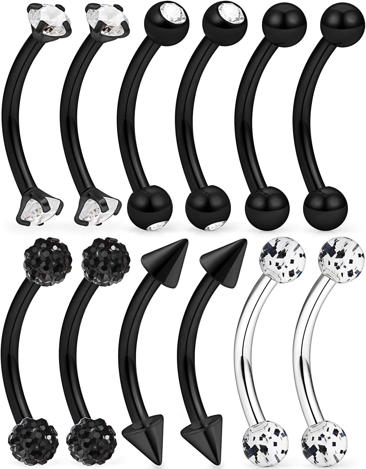 Curved Barbell Clear Daith Ring 6-12 Fine Pcs 16G Stainless Steel