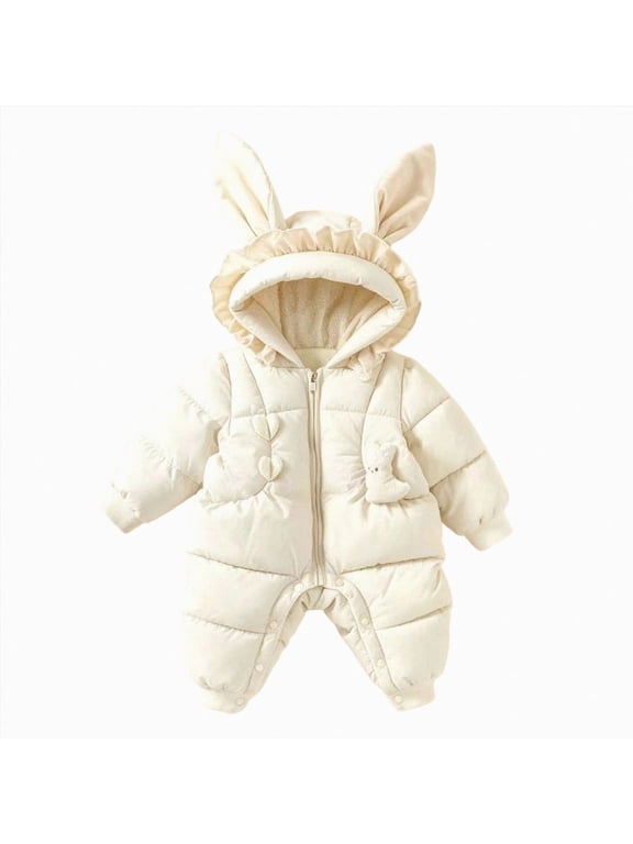 6-12 Months Baby Boys Girls Snowsuits Hooded Romper Onesie Jumpsuit Outwear Jackets Warm Outfits Zip Coat Easy Wear Infant Winter Clothes