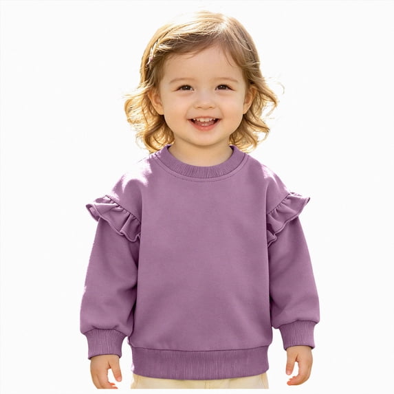 6-12 Months Baby Girl Boy Sweatshirts Toddler Trendy Solid Color Crew Neck Long Sleeve Pullovers Child Loose Top Toddler Casual T Shirts Vacation Top Purple T Shirts