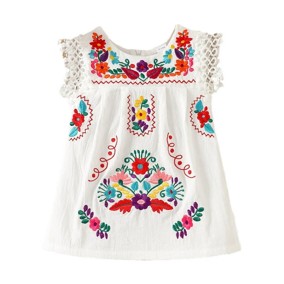 6-12 Months Baby Girl's Summer Dresses Short Sleeve Casual Vintage Print Shirt Dress Little Kids Clothes Children Age 0-3 Years