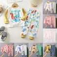 thumbnail image 1 of 6-12 Months Girls Long Sleeve Pajama Set Toddler Girls Pajama Set Cute Soft Pajamas Kids Winter Cute Print Long Sleeved Home Wear Clothes Suit Baby Clothes,Navy, 1 of 4