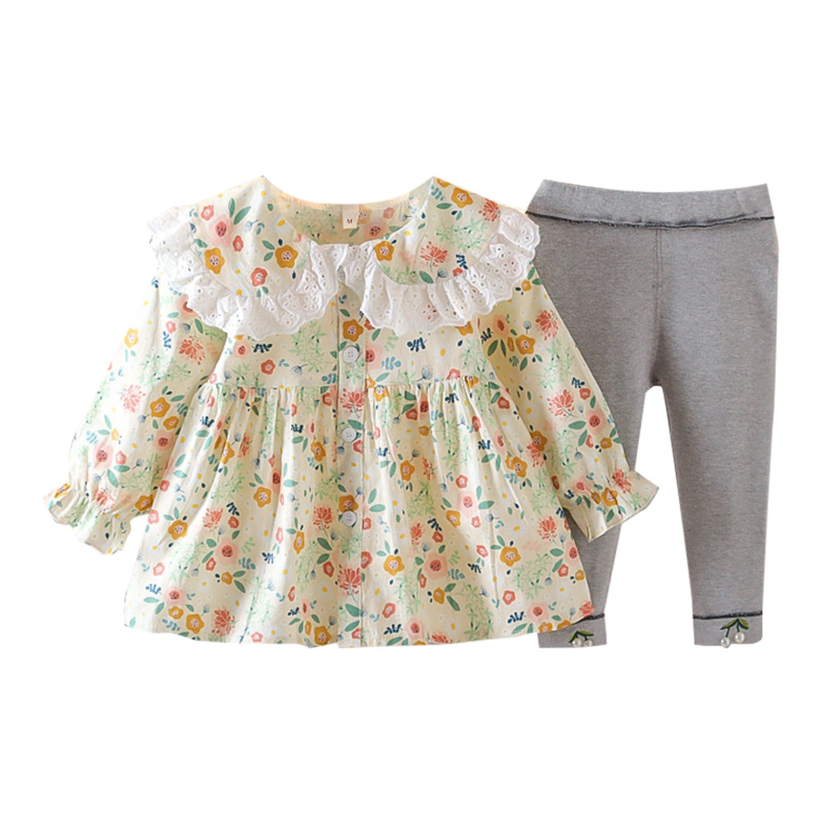 612 Months Girls Outfits&Set 2Pc Sets Lapel Long Sleeve Floral Print