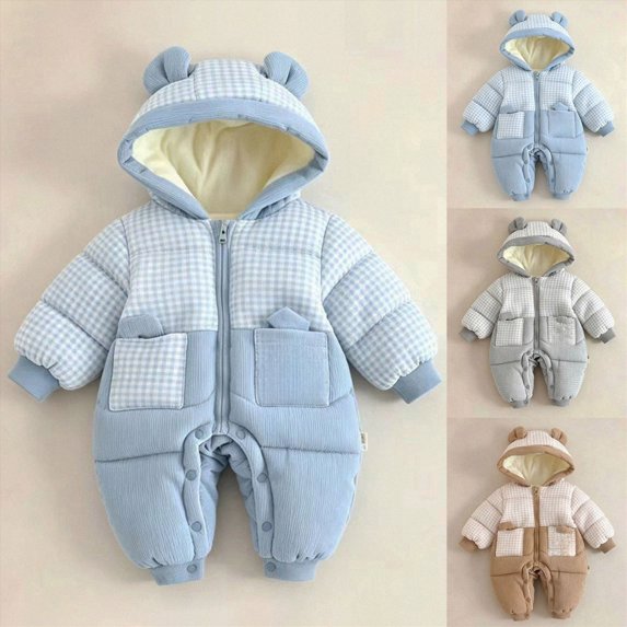 6-12 Months Infant Baby Winter Hooded Snowsuits Romper Cute Jumpsuits Outfits Warm Onsie Outfits Infant Winter Clothes