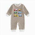 thumbnail image 1 of 6-12 Months Infant Jumpsuit Long Sleeve Romper For Boys Spring Fall Unisex Baby Romper With Embroidered Car Design And Pattern,Brown Jumpsuit Sleep & Play One-Piece Bodysuit, 1 of 4