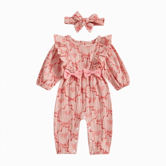 6-12 Months Infant Romper Valentine's Day Outfit Newborn Baby Girl Clothes Heart Ruffle Long Sleeve Jumpsuit Infant Cute Romper,Red Jumpsuit Sleep & Play One-Piece Bodysuit