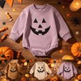 thumbnail image 1 of 6-12 Months Newborn Boy's Halloween Long Sleeved Triangle Hoodie With Pumpkin Print Coverall And Pajama Set Purple, 1 of 7