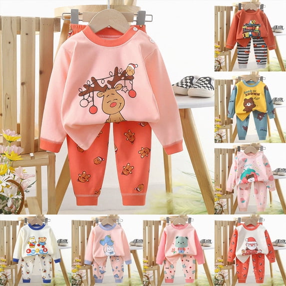 6-12 Months Newborn Boys Girls Pajama Sets Long-Sleeve Softness Sleepwear Pjs 2pcs Jammies Sleepwear Clothes Set Loungewear