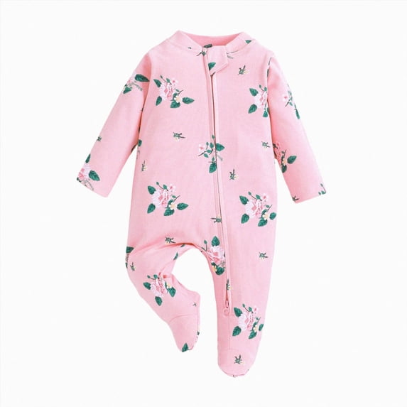 6-12 Months Preemie Sleep & Play One-Piece Bodysuit Baby Romper For Falland Winter Long Sleeve Belly Romper To Zipper Pink Infant Gift