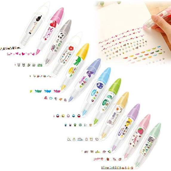 6/12-Pack Decorative Pens, Animal-Shaped Press-Type Decorative Pens, Lace-Decorated Correction Tape Pens, Suitable for Scrapbooking and Card Making.