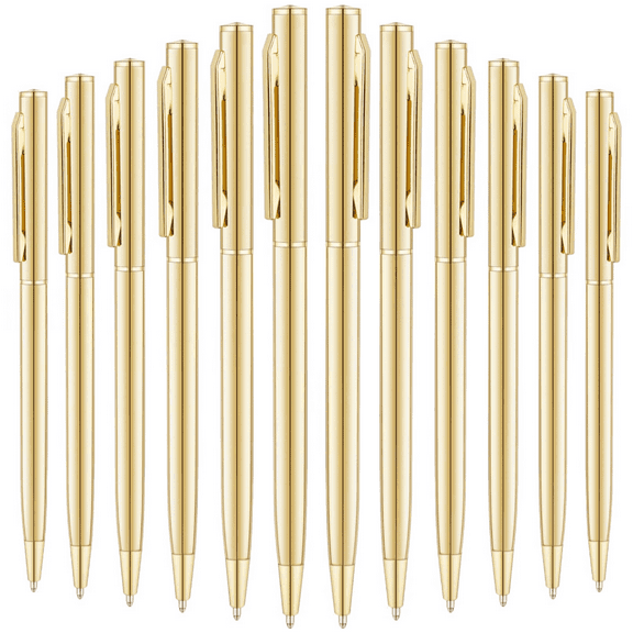 6/12 Pack Gold Slim Ballpoint Pens Black ink Medium Point(1 mm), Nice Gold Pen Gift for Wedding Business Office Students Teachers Guest