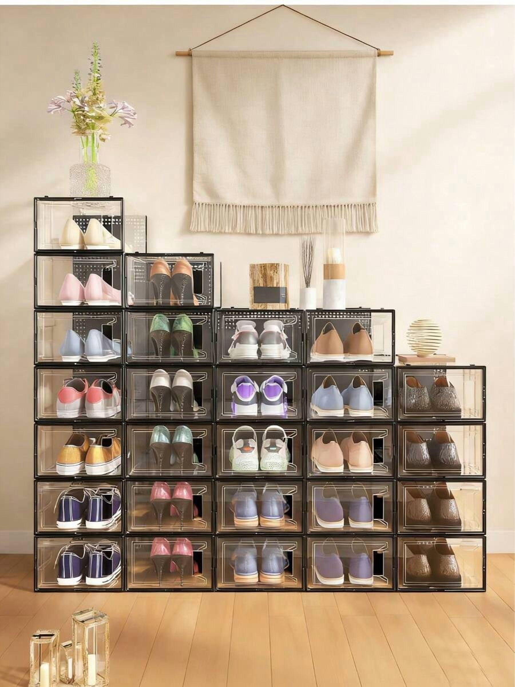 6/12-Pack Plastic Stackable Shoe Box Set - Clear Foldable Shoe Storage ...