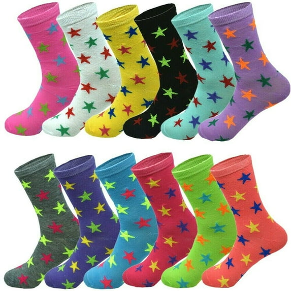 6-12 Pairs Women's Girl Cotton Crew Socks Star Fashion Classic Casual Size 9-11 (6 Pack)