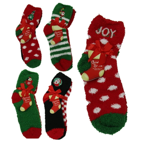 6-12 Pairs of Women's Bed Room Slipper Christmas Socks Soft & Comfy Fuzzy Multicolor Patterned Winter House Socks Assorted Colors (6 Pack)