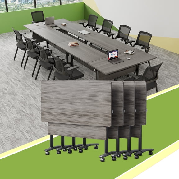 6-12 Person Folding Conference Table on Wheels,Modular Flip Top Mobile Meeting Table,Rolling Training Table for Office(4,Elm,47.2" D X 23.6" W X 29.5" H)