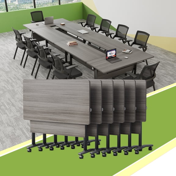 6-12 Person Folding Conference Table on Wheels,Modular Flip Top Mobile Meeting Table,Rolling Training Table for Office(6,Elm,47.2" D X 23.6" W X 29.5" H)