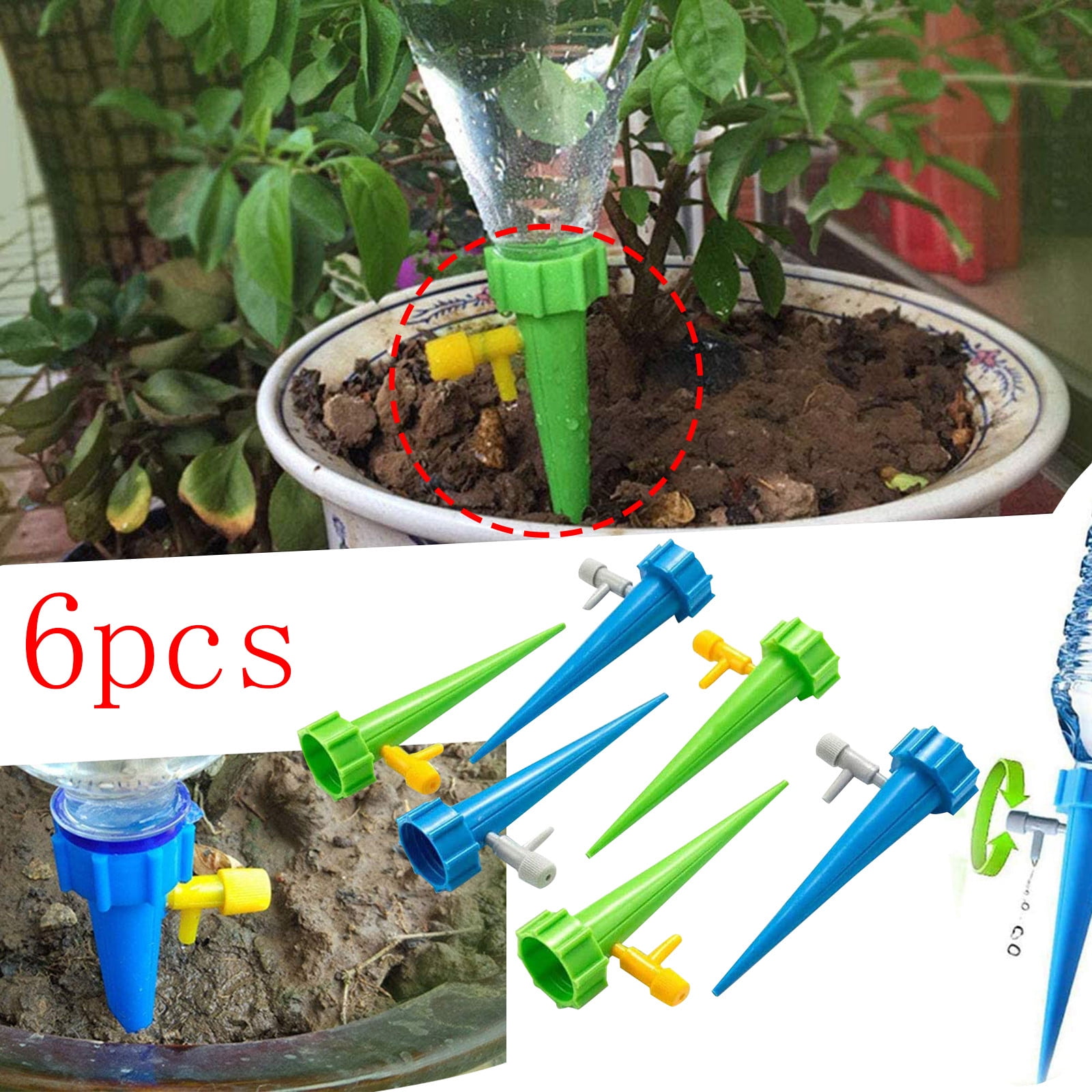 6 or 12 Piece Automatic Plant Watering Stakes with Control Valve ...