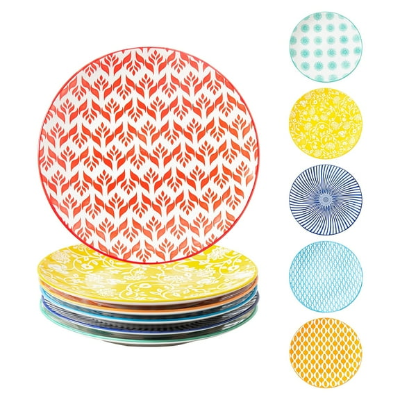 6/12-Piece Ceramic Dinnerware Set - 8.5/10.5” Plates for Pasta, Steak, Pizza - Dishwasher Safe - Blue/Assorted - Perfect for Parties & Gifting