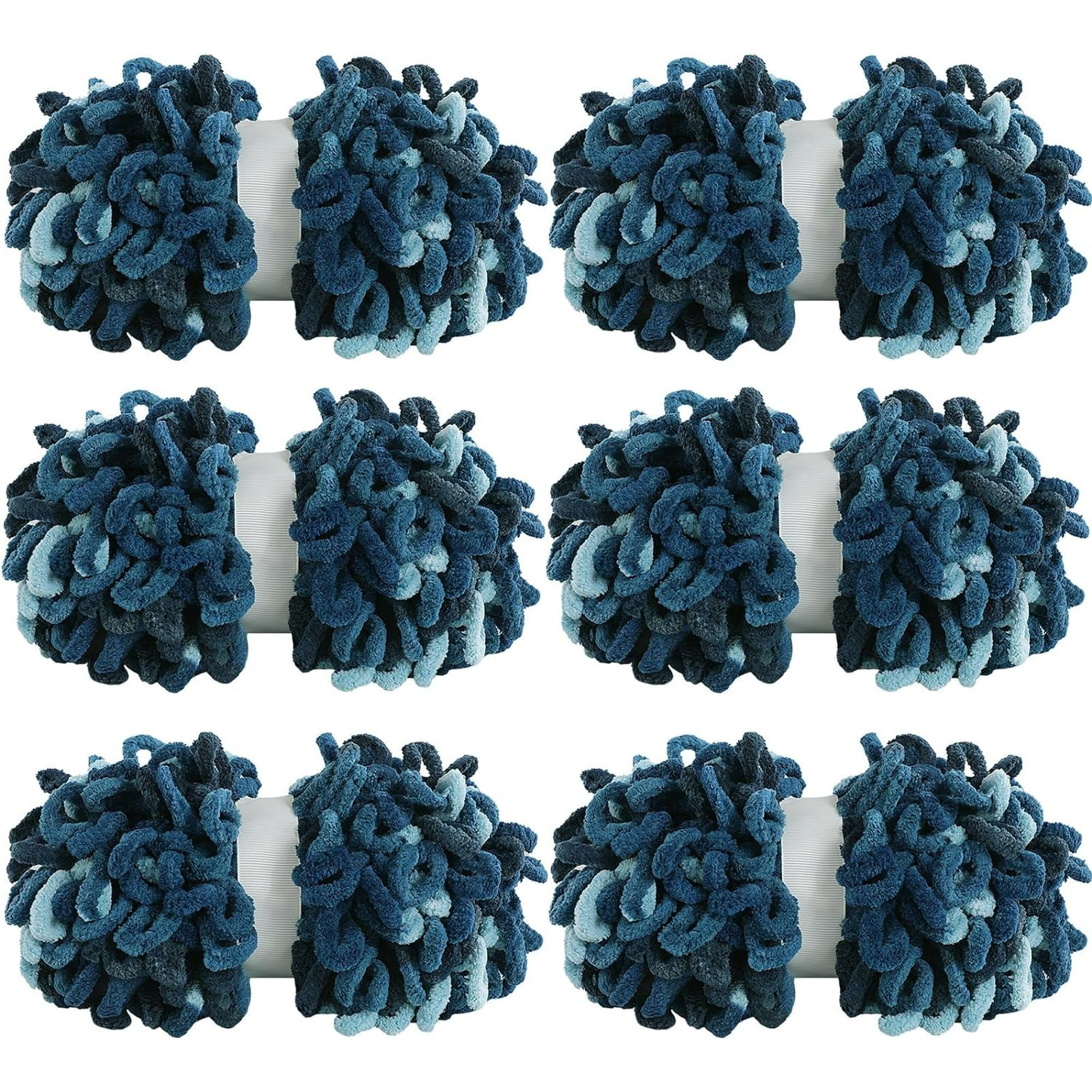 6/12 Skein Bulky Loop Yarn for Finger Knitting Soft,Off The Hook Loop Yarn,No-Needle Craft Chenille Yarn for Crocheting,Royal Blue Hand-Knitting Yarn