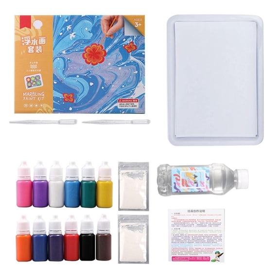 Giaone 6ml Water Marbling Paint Kit Water Art Paint Set with Sketch Paper 6/12 Colors