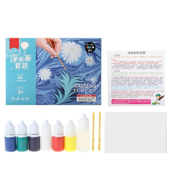 6/12 X 6ml Water Marbling Paint Art Kit for Kids Non Toxic Water Art Paint Set for Fabric Paper DIY Arts Crafts Handmade