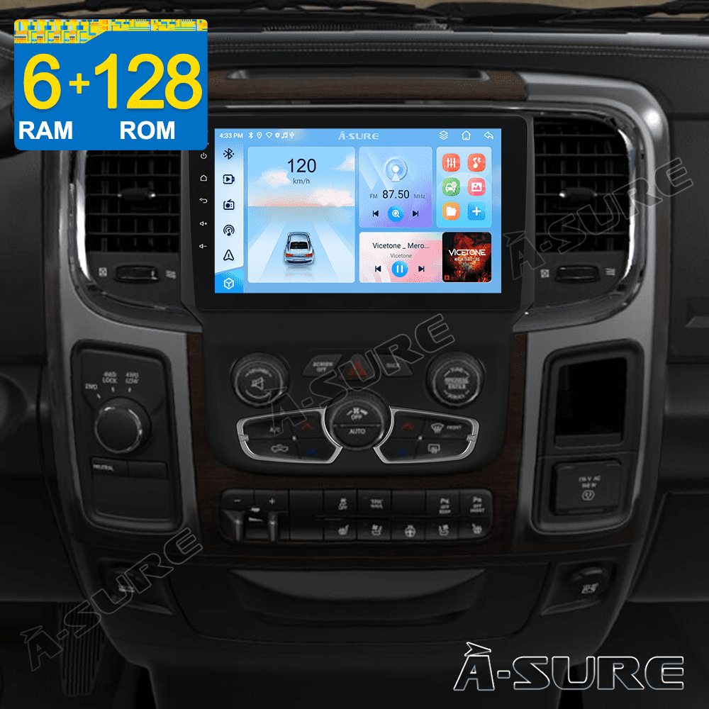 6+128G Android 14 Car Radio Stereo for 2013-2018 Dodge Ram 1500 2500 3500 Auto A/C Wireless CarPlay Bluetooth WiFi 4G LTE DSP SWC