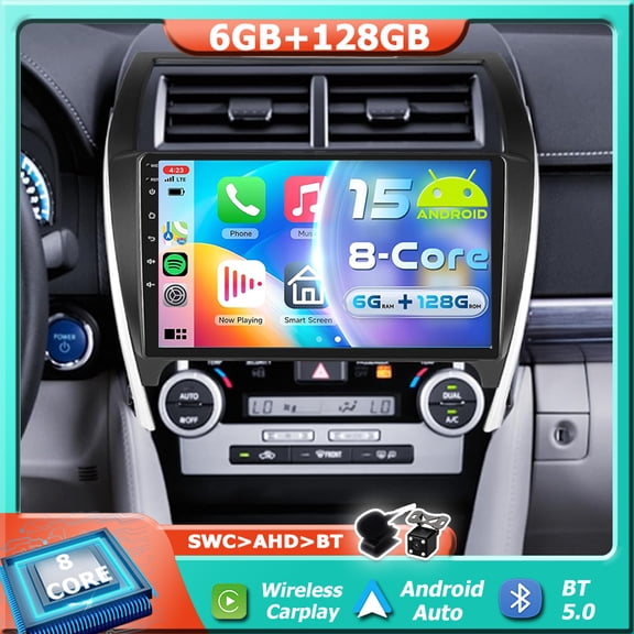 6+128GB Android 15 For Toyota Camry 2012-2017 CarPlay&Android Auto Car Stereo GPS CAMERA