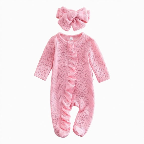 6-12M Newborn Baby Girl Spring And Summer Solid Color Romper For Infants And Toddlers