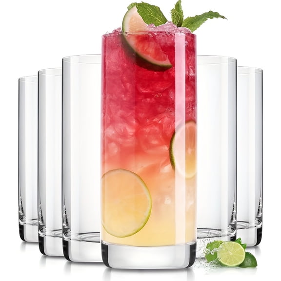 6/12PCS 13oz Clear Glass Cups Set, Round Base BPA-Free Coffee Beverage Cups for Home Office Wedding Outdoor Use