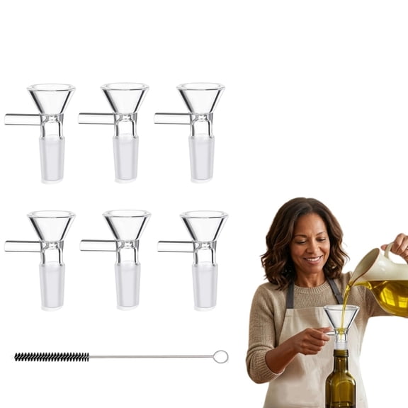 6/12Pack 14mm Glass Funnel with Handle, Thick Glass Funnels with Brush, Mini Glass Bowl for Liquids, Oils, Kitchen, Lab, DIY Crafts (12Pack)