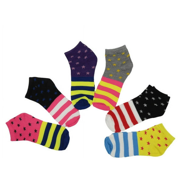 6-12Pairs Women's Ankle Liner Invisible No Show Low Cut Stars Cotton Socks (6 Pack)