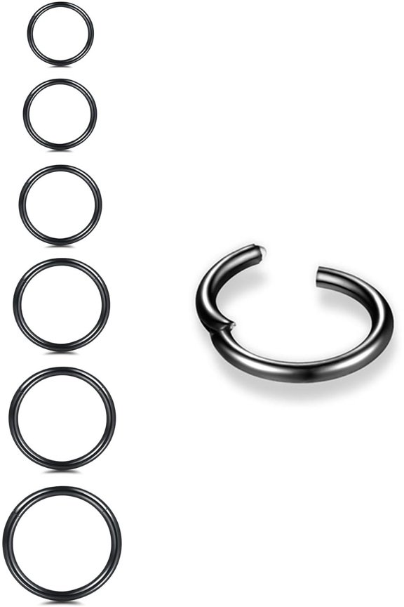 6/12Pcs 16G 18G 20G Nose Rings Hoops 316L Surgical Steel Nose Septum Lip Rings Tragus Cartilage Daith Rook for Women 6mm 7mm 8mm 9mm 10mm 12mm