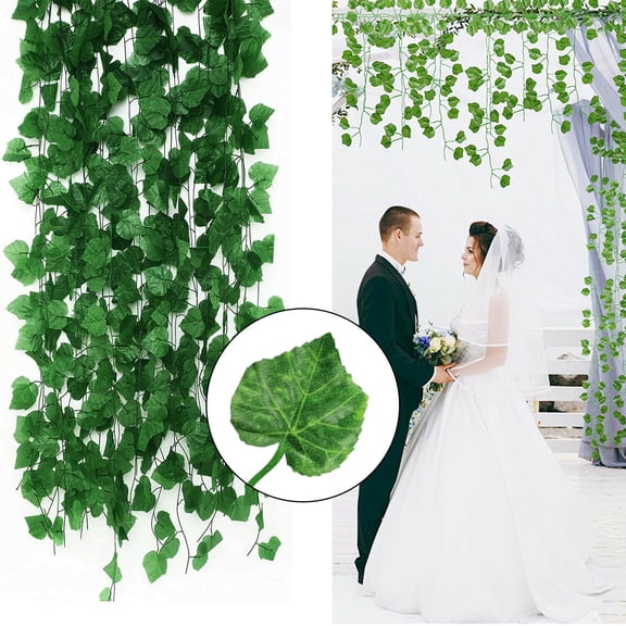 6/12Pcs 6.5FT Artificial Ivy Vine Garland Ivy Leaves Greenery Garlands Clip Hanging Fake Leaf Plants Faux Green Flowers Decor Home Kitchen Garden Office Wedding Wall