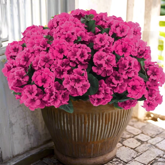 6/12Pcs Artificial Geranium Flowers for Outdoors Geranium Silk Red Flower Outdoor UV Resistant Garden Plants Faux Flower