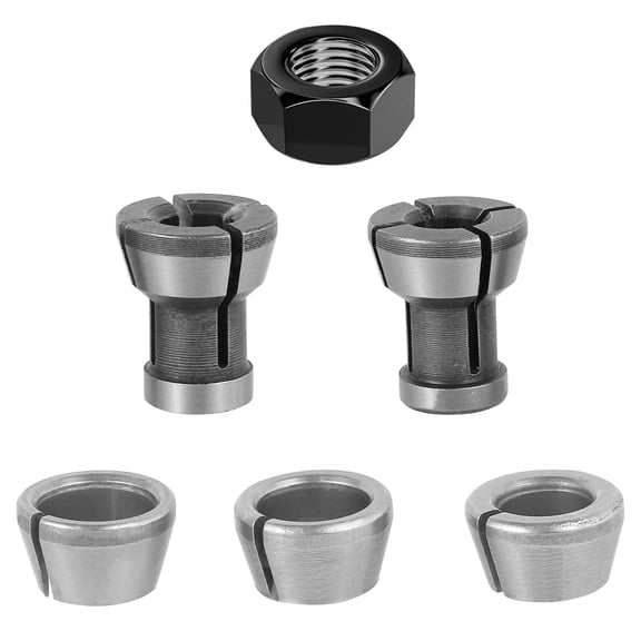6/12Pcs Collet Chuck Adapter with M17 Nuts High Precision Trimmer Collet Adapter 6/6.35/8/9.5/10mm Carbon Steel Engraving Trimming Machine Router Bit Collets for Trimming Engraving Machine