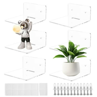 6/12Pcs Small Floating Shelves for Wall 4 Inches Small Wall Shelves Clear Floating Display Shelf Acrylic Mini Wall Shelf for Home Office Bathroom Living Room