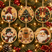 6/12Pcs Wooden Christmas Ornaments Pearl Diamond Art Kits for Adults, DIY Hanging Christmas Diamond Art Ornaments Set with Special- Shaped Gem Pearls & Jute Twine, Christmas Decor Craft J#, 6PC