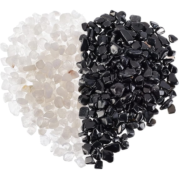 6~12mm White Quartz Rock Tumbled Chips Black Obsidian Tumbled Chip Stone for Indoor Plants Garden Aquarium Vase Plant Decoration for DIY