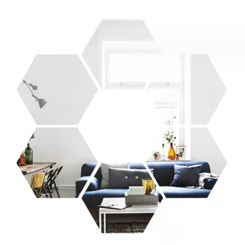 6/12pcs 3D Hexagon Mirror Wall Sticker Rose Gold DIY TV Background