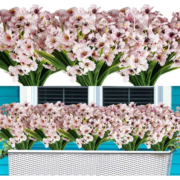 6/12pcs Artificial Fake Flowers for Outdoor Decoration, UV Resistant no Fade Silk Violet Flowers Faux Plastic Greenery for Indoor Hanging Planter Garden Porch Window Box Wedding Décor