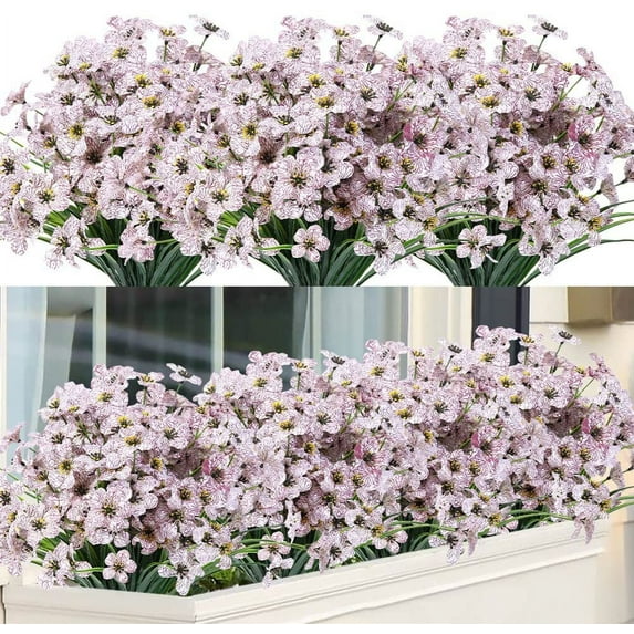 6/12pcs Artificial Violet Flowers Outdoor UV Resistant No Fade Fake Silk Flowers for Indoor Outside Hanging Plants Garden Patio Porch Window Box Home Wedding Farmhouse Décor