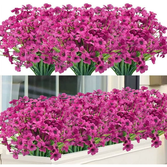 6/12pcs Artificial Violet Flowers Outdoor UV Resistant No Fade Fake Silk Flowers for Indoor Outside Hanging Plants Garden Patio Porch Window Box Home Wedding Farmhouse Décor