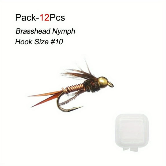 6/12pcs of Brass Copper Bead Head Fast-Sinking Nymph Scud Flies for Carp, Walleye, Trout, And Bass Fishing Lures Made from Artificial Feather And Rayon.