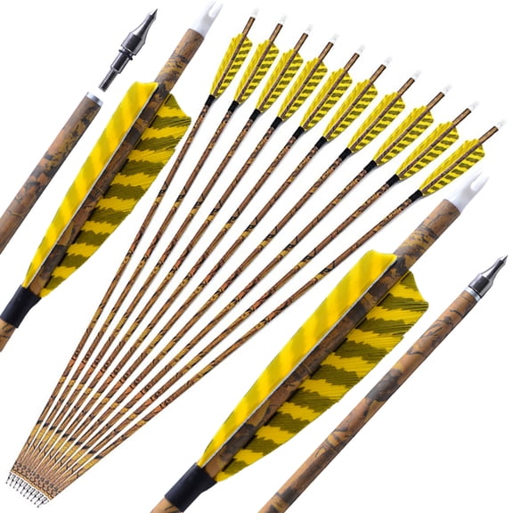 6/12pcs Carbon Arrows SP500 30" 4" Turkey Feather Screw Tips ID6.2mm for Hunting Target