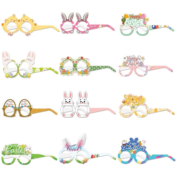 6/12pcs Easter Paper Glasses Accessories, Rabbit Scene Photo Props, Party Celebration Supplies, Fun Holiday Dress Up Decor
