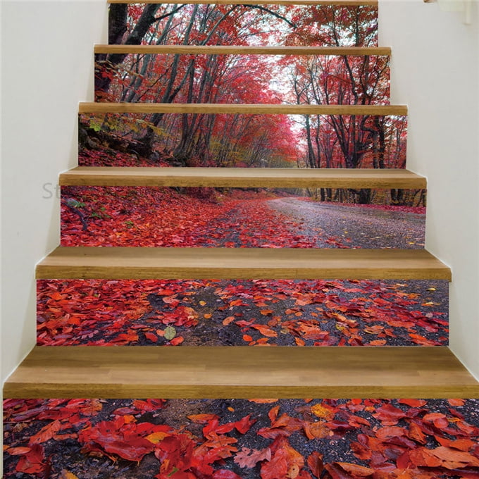 6/13 Colorful wood grain stair stickers Stair mural wallpaper riser
