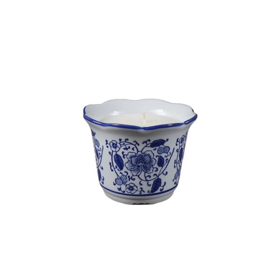 6.13" Scallop Top Chinoiserie Ceramic Candle 15.5oz Sandal