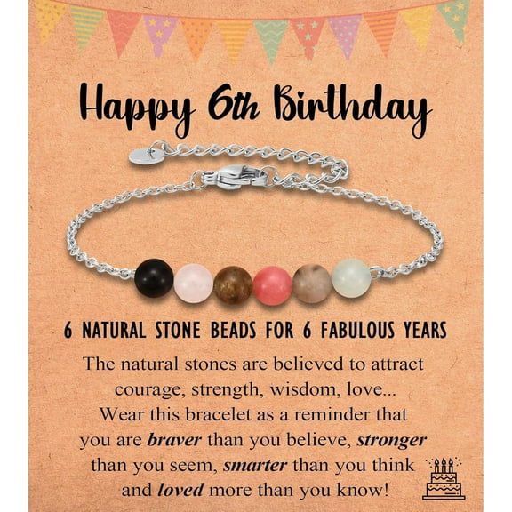 6-13 Year Old Birthday Gifts for Girls Women, Tiny Natural Stones Birthday Bracelet Gifts for Daughter Granddaughter Niece with Happy 6th-13th Birthday Card