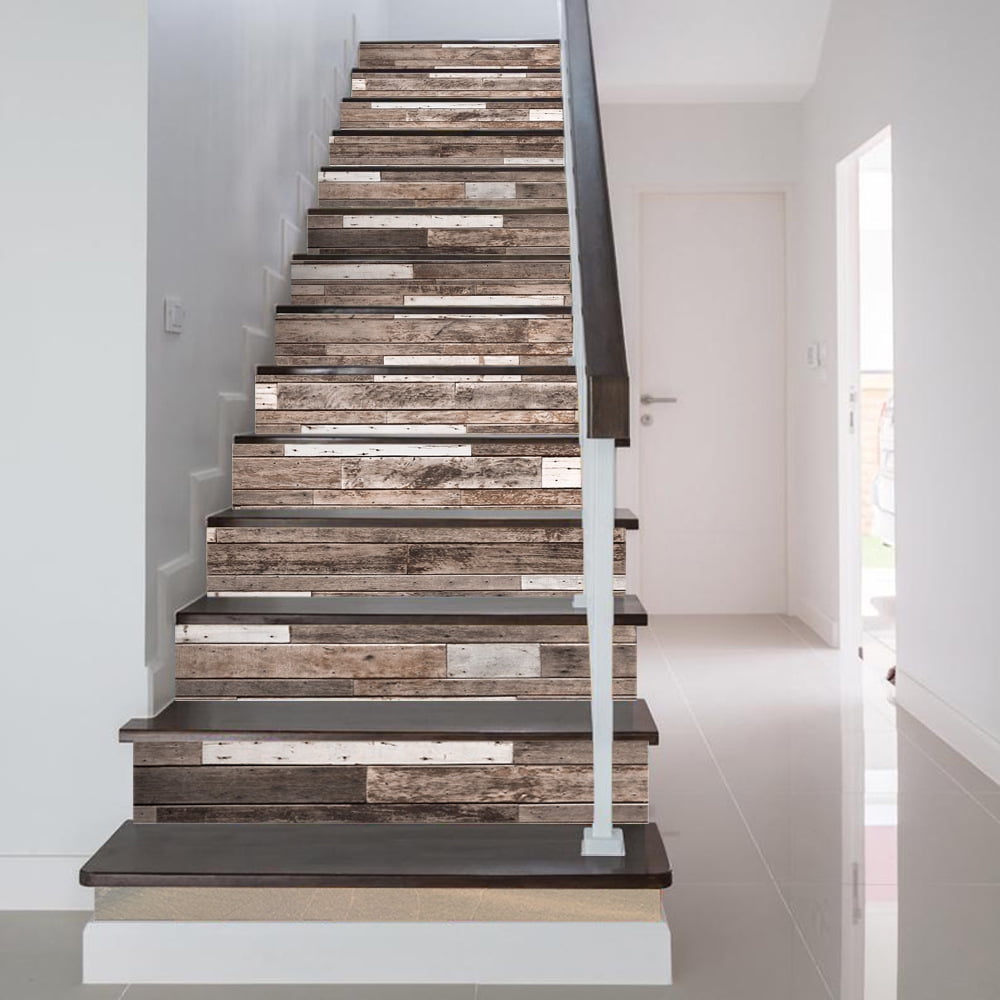 6/13PCS Retro Wodden Staircase Riser Stickers Self-adhesive PVC ...