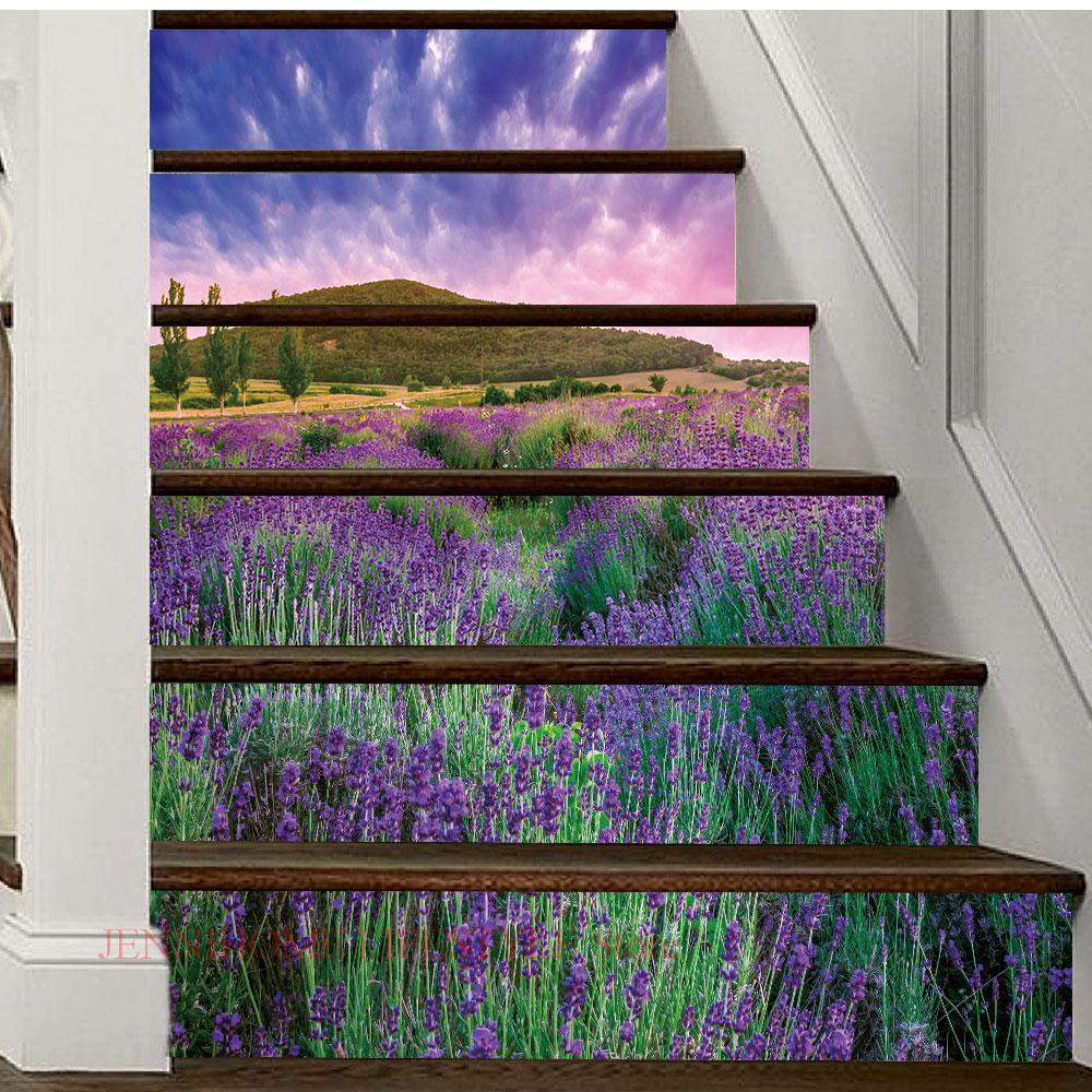 6/13PCS Waterfalls Scenery 3D Wall Sticker Stair Decal Stairs